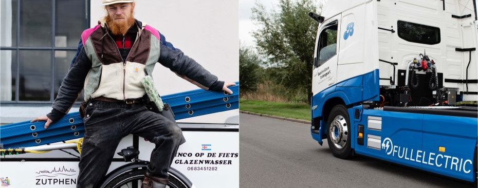 Duurzaam vervoer in de praktijk: een ondernemer op een bakfiets en een elektrische vrachtwagen
