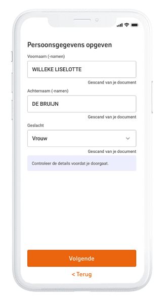 Idenficeren stap 13f: Persoonsgegevens opgeven